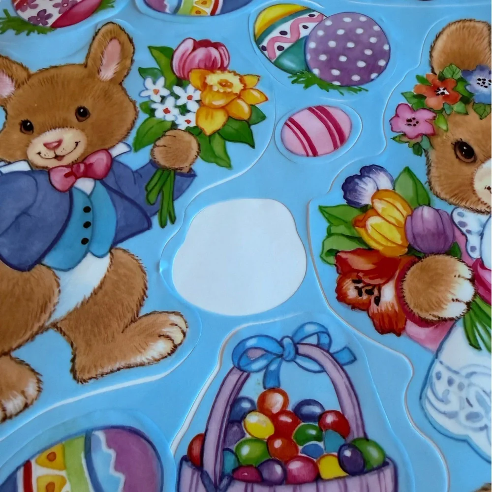 Vintage Easter window cling decorations lot bunnies eggs ducks flowers‎